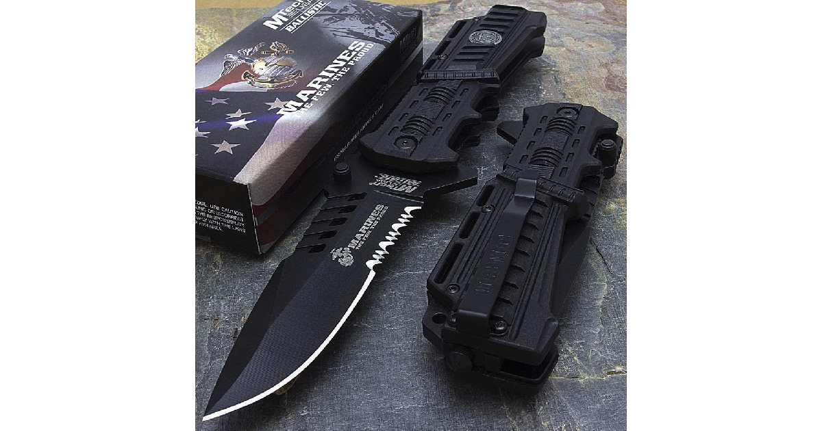 USMC Marines Black Spring Assisted Tactical Rescue Folding Knife