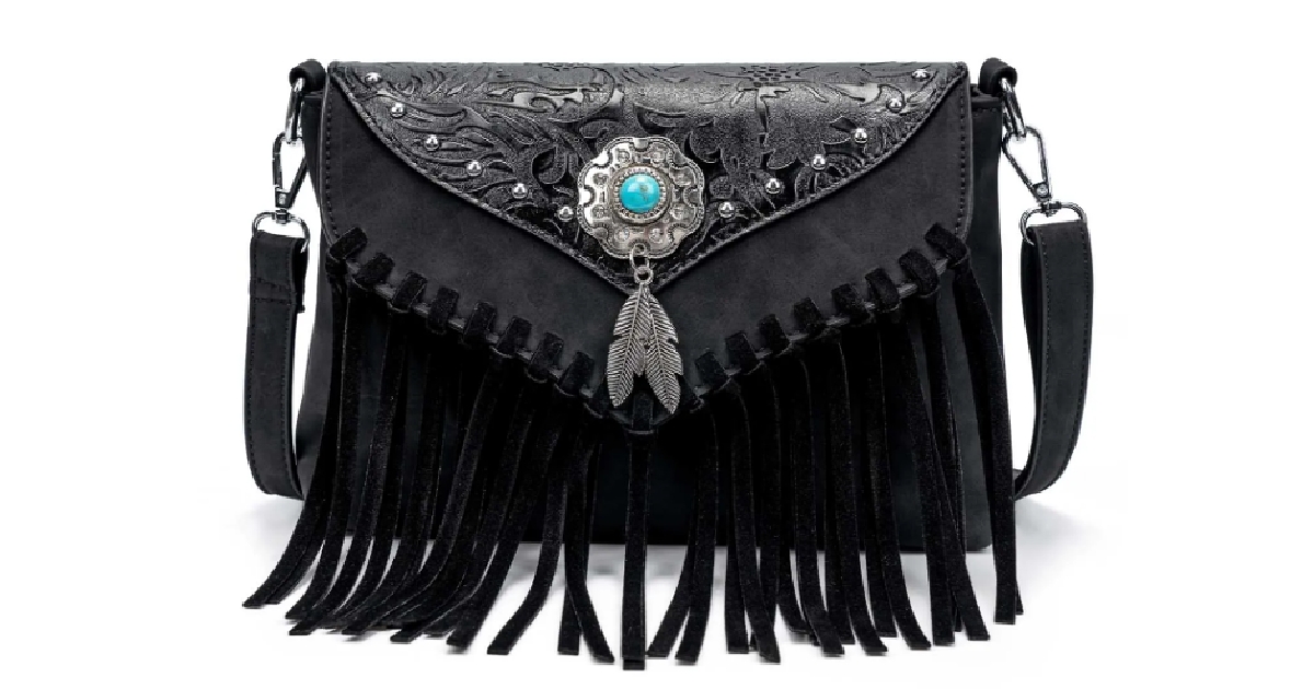 Western Fringe Shoulder Bag Purse with Turquoise Concho