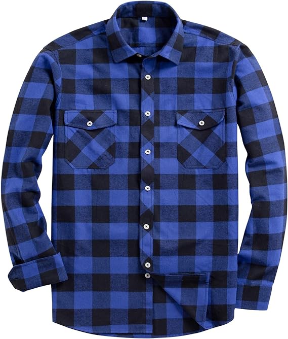 Men's Button Down Regular Fit Long Sleeve Plaid Flannel Casual Shirts