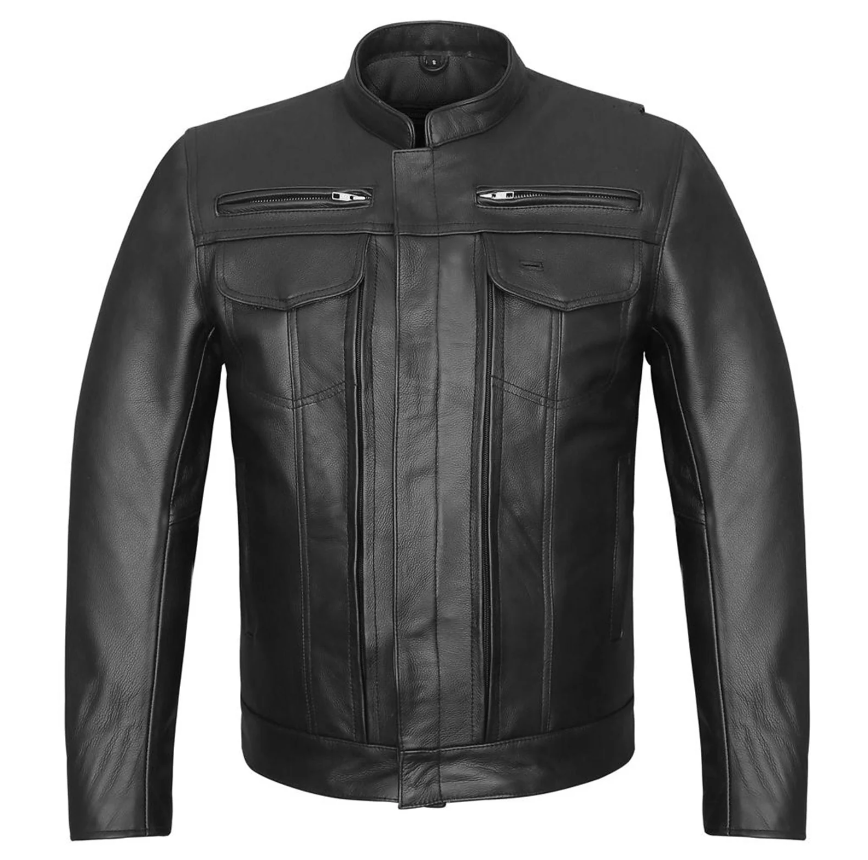 Vance Leathers' Men's Top Performer Motorcycle Leather Jacket with Double Conceal Carry Pockets