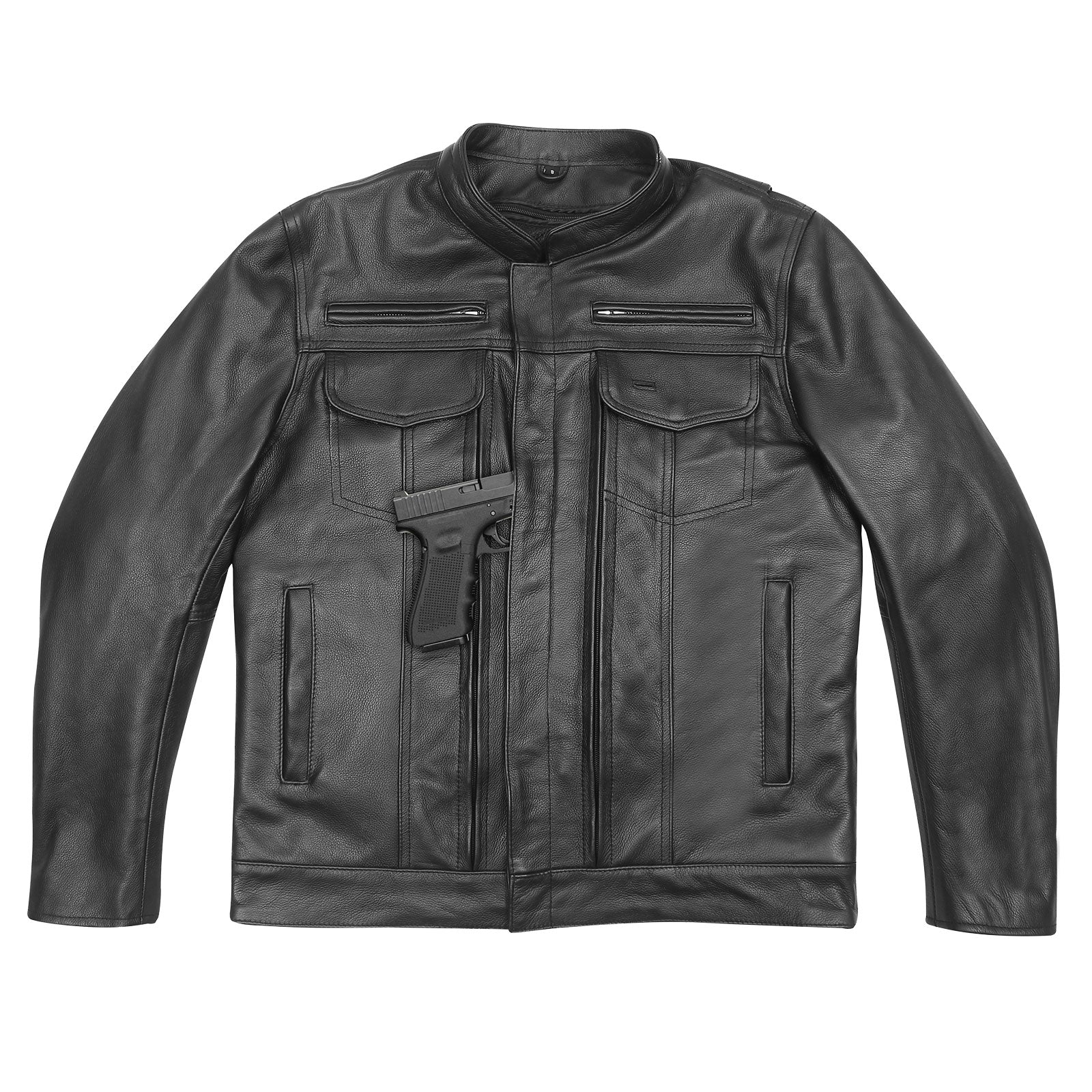 Vance Leathers' Men's Top Performer Motorcycle Leather Jacket with Double Conceal Carry Pockets