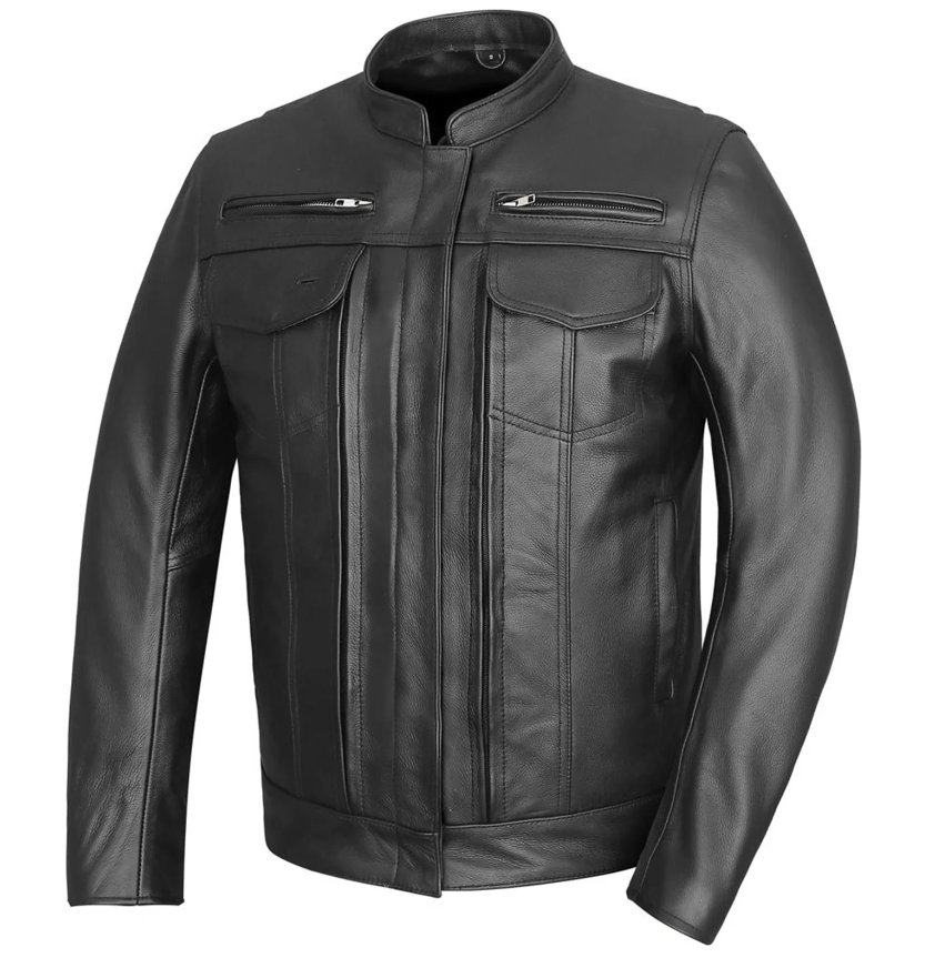 Vance Leathers' Men's Top Performer Motorcycle Leather Jacket with Double Conceal Carry Pockets