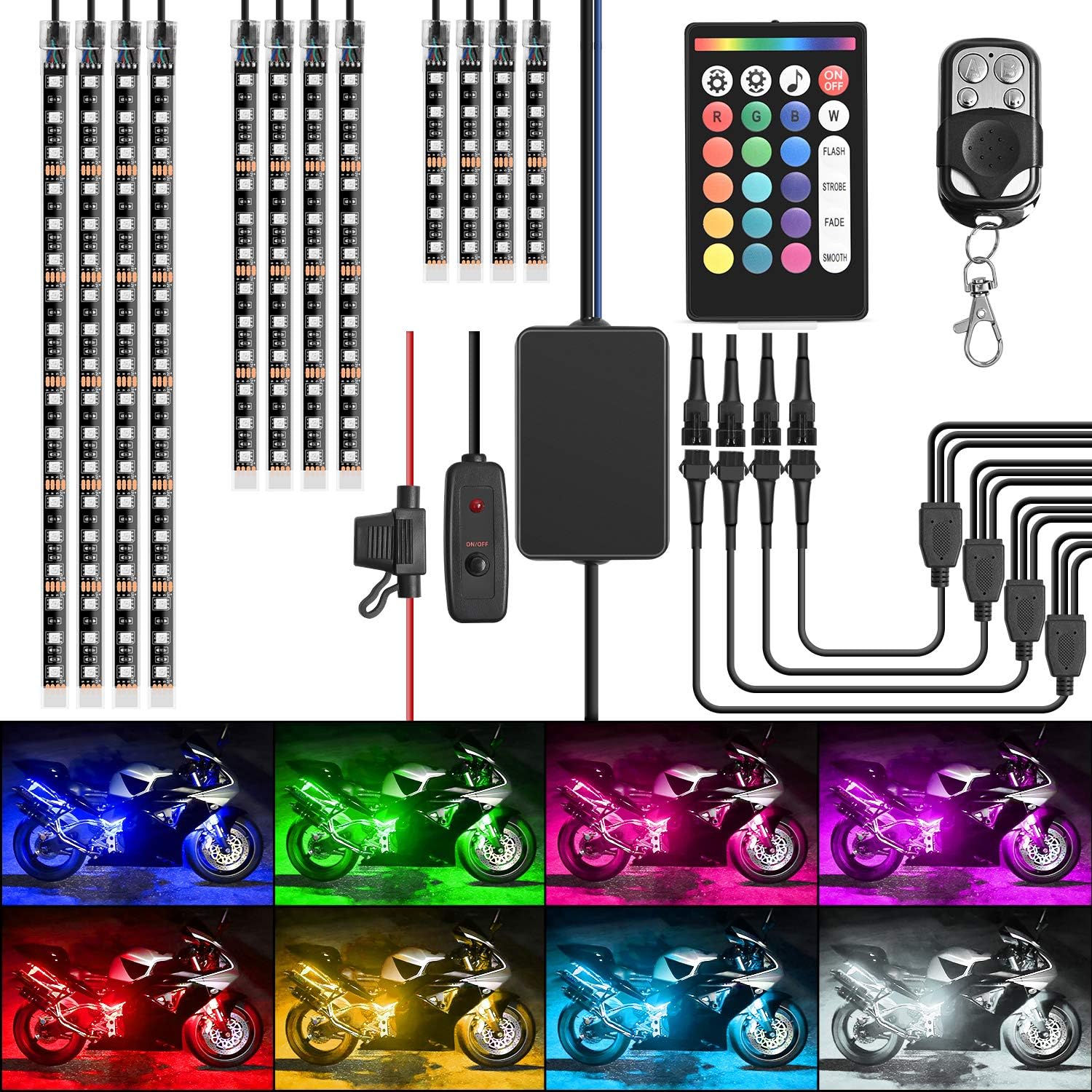 12PC Motorcycle RGB Led Light Kit with Brake Light Function