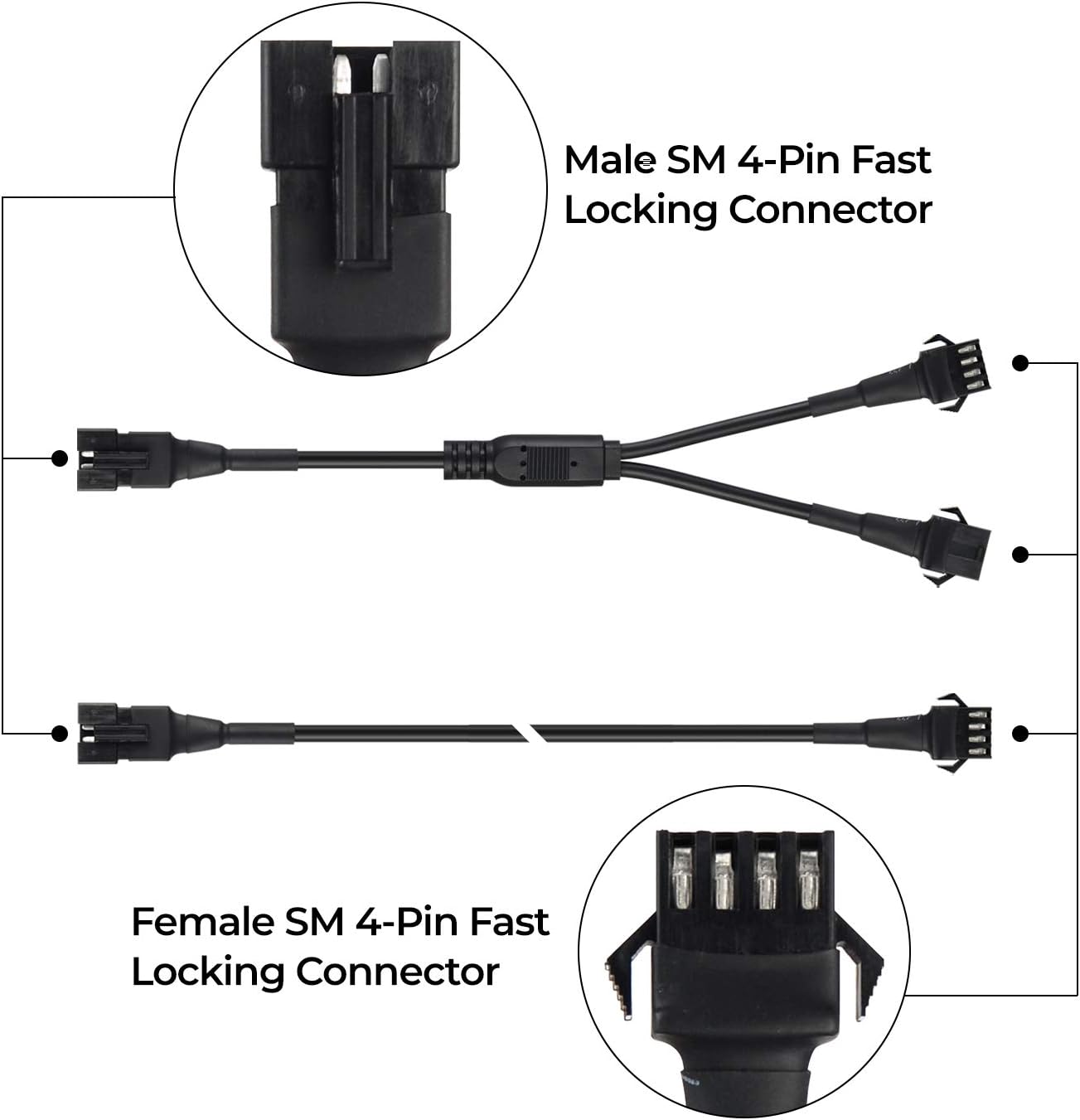 Light Kit Extension Cords and 2-Way Splitters for Underglow RGB LED Strip Light Kits on Motorcycles and Trikes 