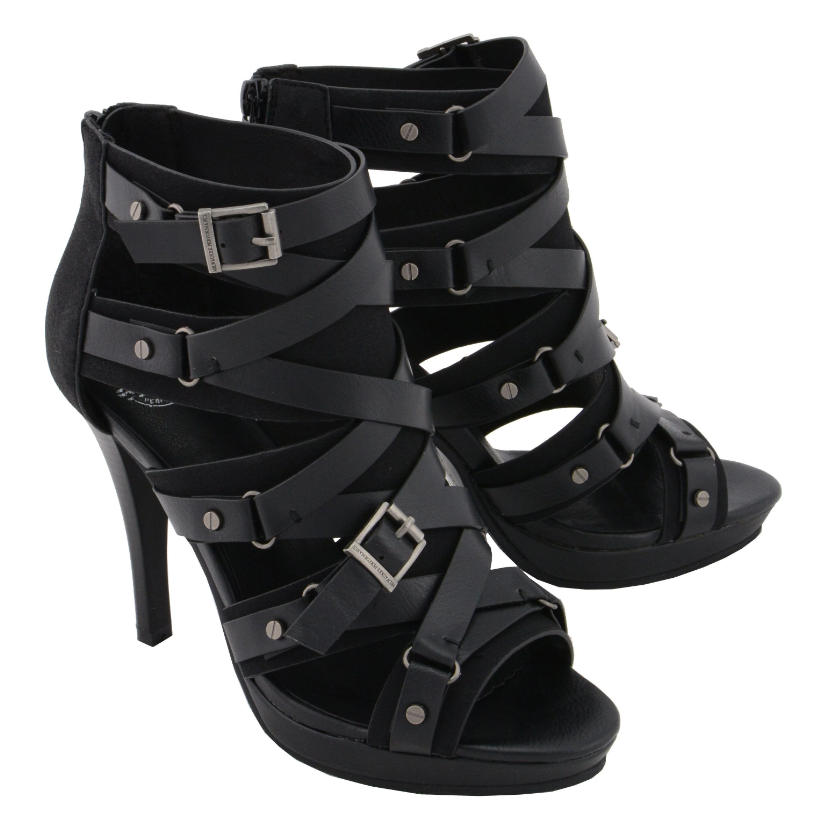 Women's Black Stiletto Heeled Sandals With Ankle Strap