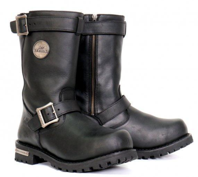 Hot Leathers Men's Black 10-Inch Tall Round Toe Engineer Leather Boots With Lug Sole
