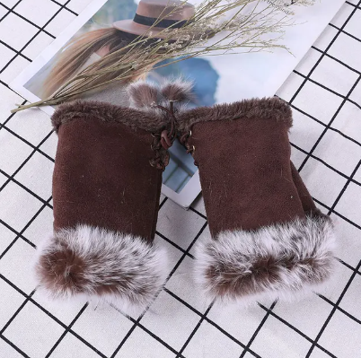 Women's Rabbit Fur Half Finger Hand Warmers