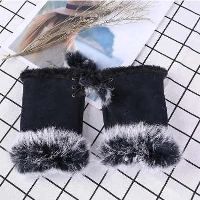 Women's Rabbit Fur Half Finger Hand Warmers