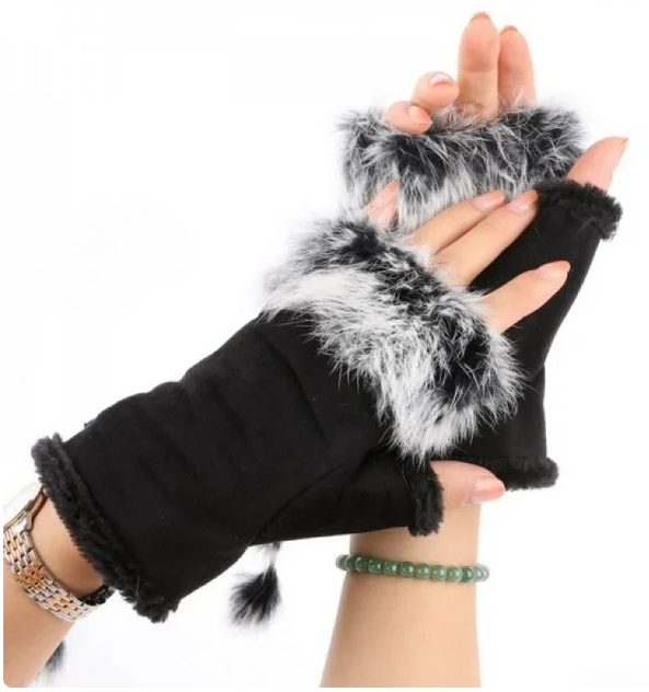 Women's Rabbit Fur Half Finger Hand Warmers