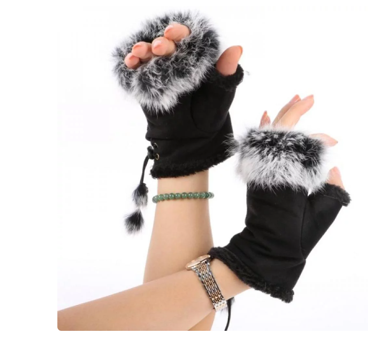 Women's Rabbit Fur Half Finger Hand Warmers