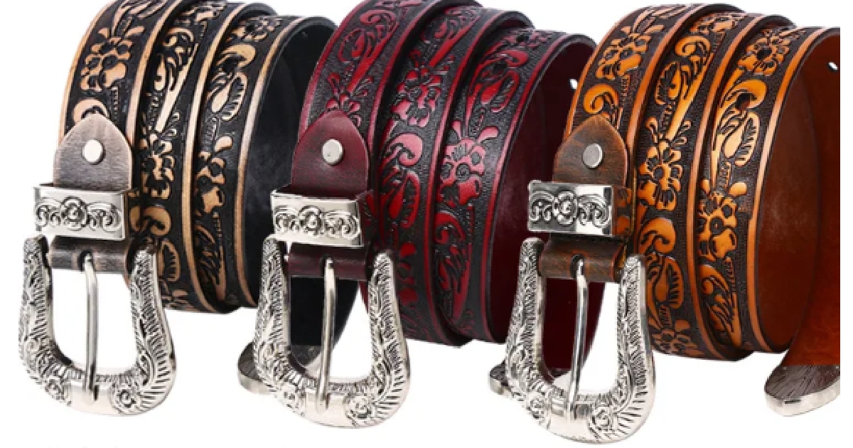 Ladies Designer Flower Pattern Leather Belts - 3 Colors