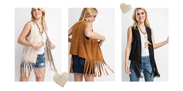 Vocal Suede Vest with Studded Fringes