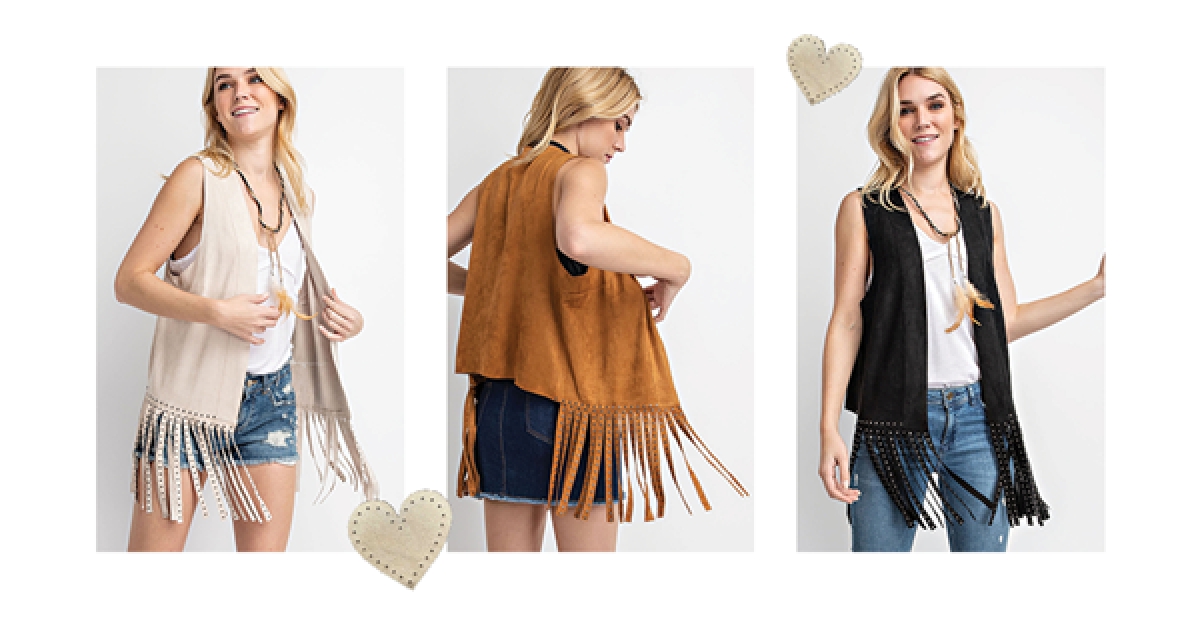 Vocal Suede Vest with Studded Fringes