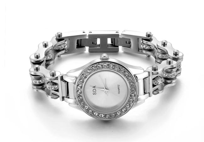 Women's Micro Mini Biker Chain Quartz Watch with optional matching Bracelet