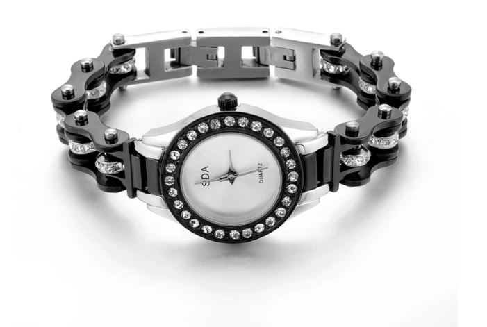 Women's Micro Mini Biker Chain Quartz Watch with optional matching Bracelet