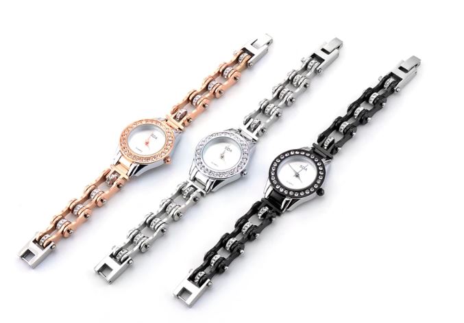 Women's Micro Mini Biker Chain Quartz Watch with optional matching Bracelet