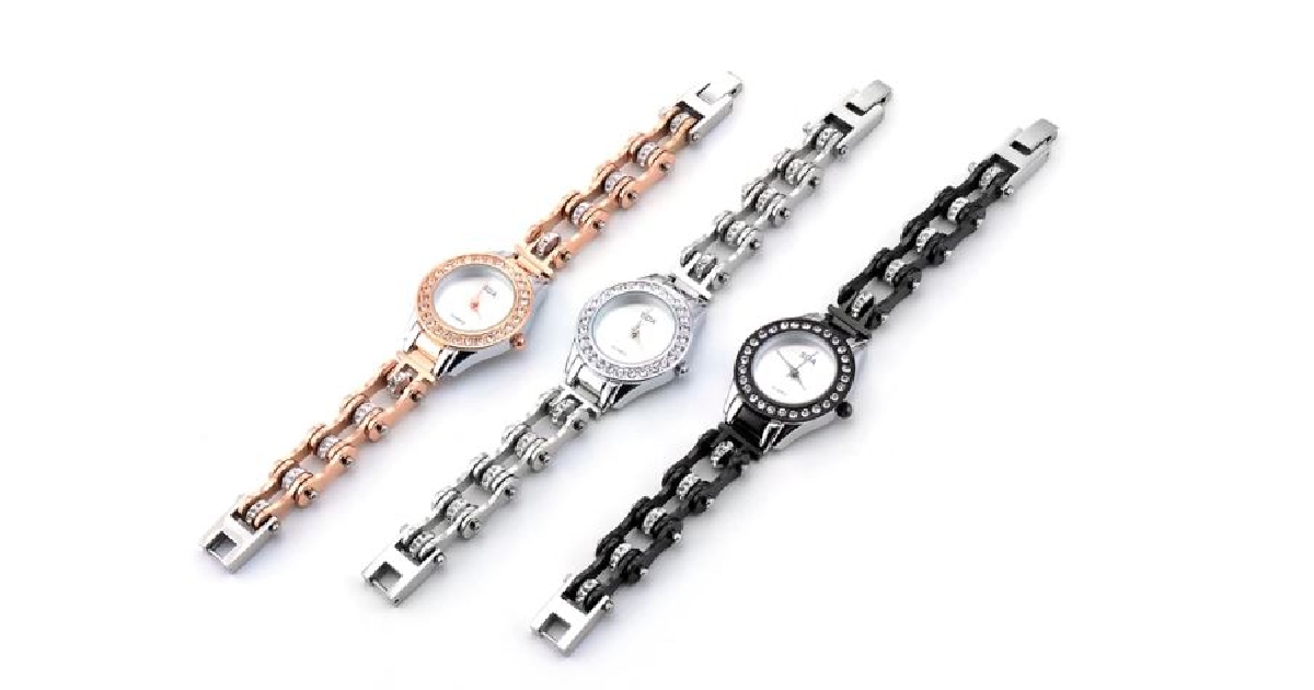 Women's Micro Mini Biker Chain Quartz Watch with optional matching Bracelet