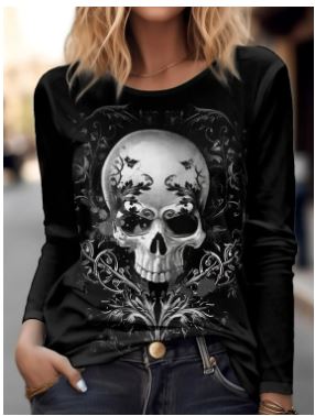 Women's Spring/Summer Skull Design Long Sleeve Top