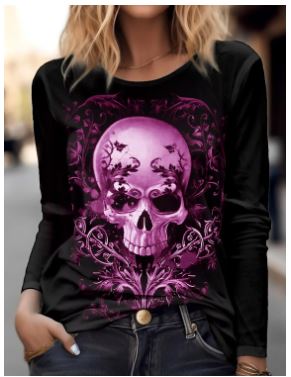 Women's Spring/Summer Skull Design Long Sleeve Top