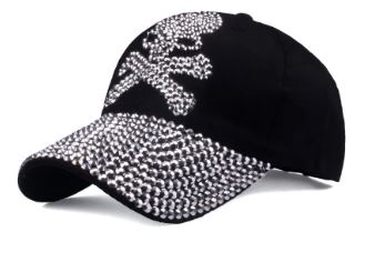 Ladies Bling Rhinestone Skull Crossbones Cap