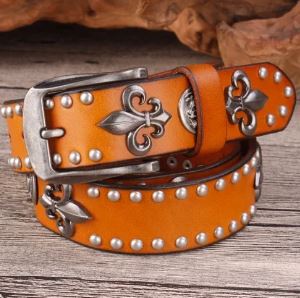 Handcrafted Rivet Biker Belt - 100% Genuine Cowhide Leather 