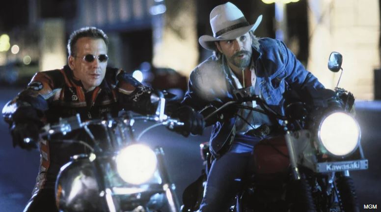 WHICH MOTORCYCLE DID MICKEY ROURKE RIDE IN 'HARLEY DAVIDSON AND THE MARLBORO MAN'? 