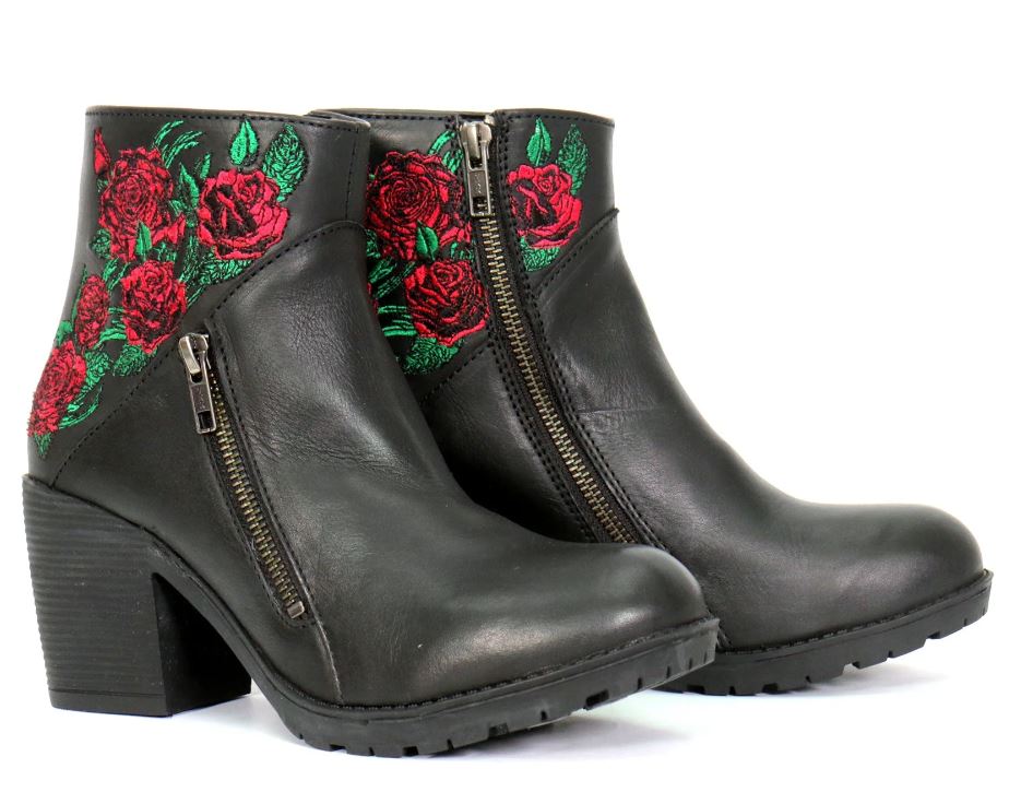 Hot Leathers Ladies Black Wild Roses Zipper Boot
