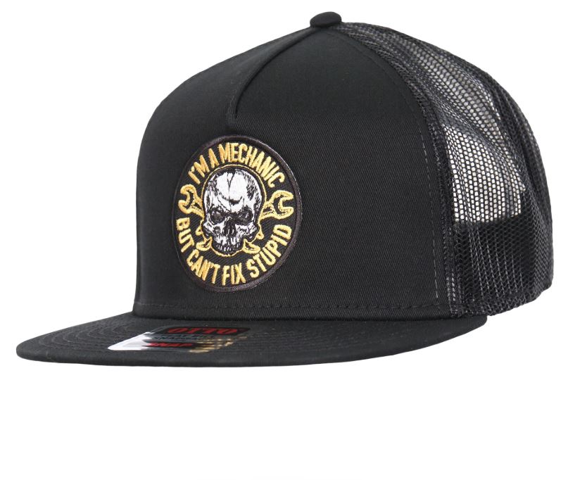 Black Yellow And White Mechanic Can't Fix Stupid Snapback Hat 
