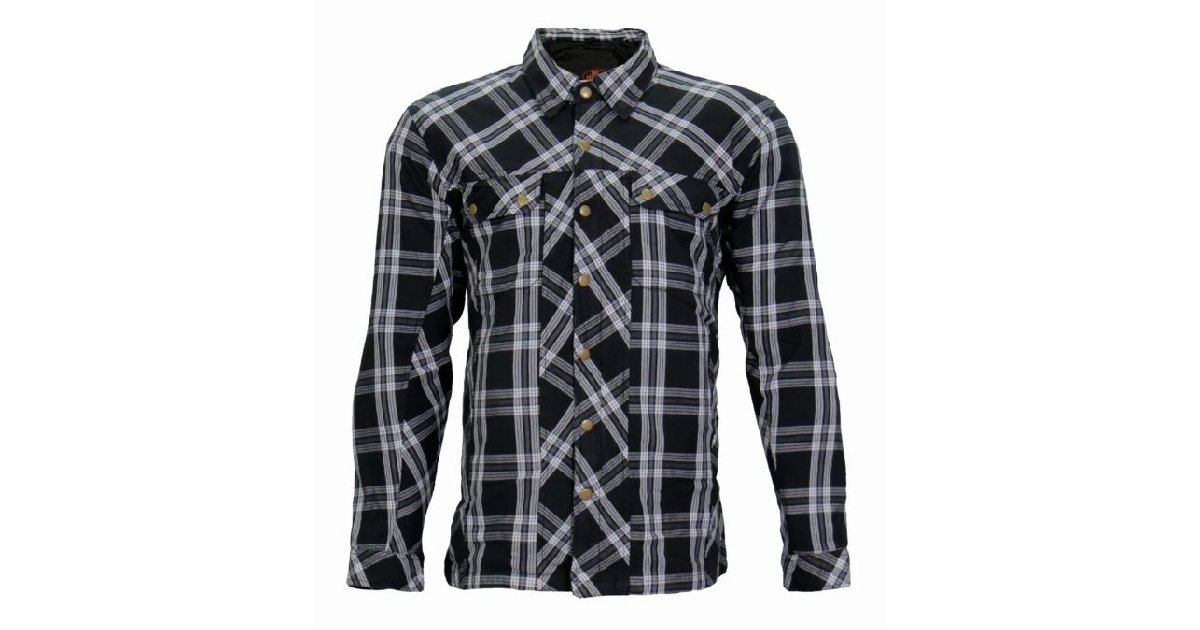 Men's Motorcycle Black and White Armored Flannel Biker Jacket