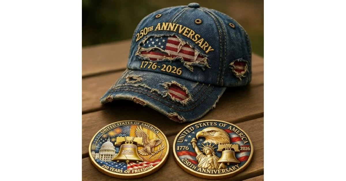 250th Anniversary Embroidered Distressed Denim Baseball Cap & Replica Engraved Coin