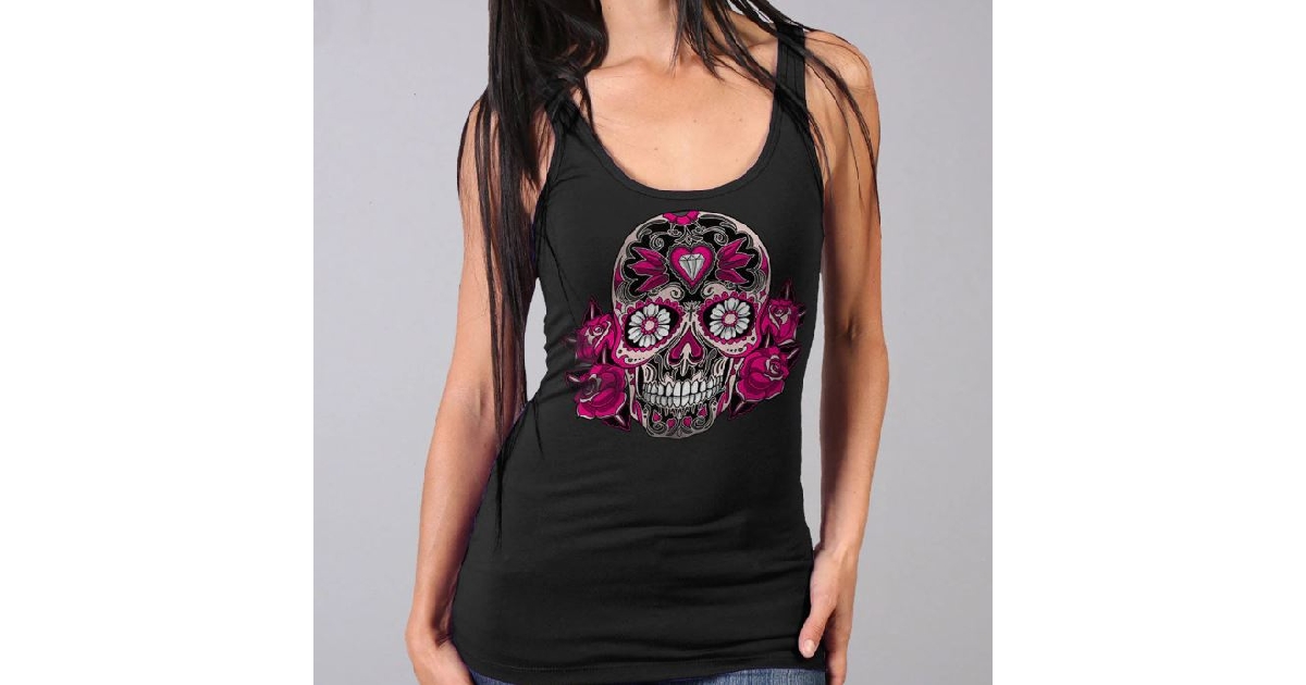 Hot Leathers  Ladies Black Sugar Skull Thick Strap Tank Top