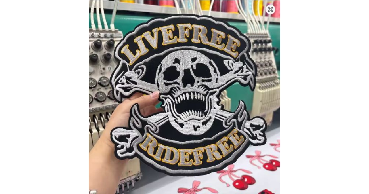 LIVE FREE RIDE FREE X-Large Embroidered Motorcycle Patch 
