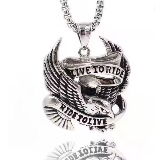 Stainless Steel LIVE TO RIDE Eagle Necklace Pendant