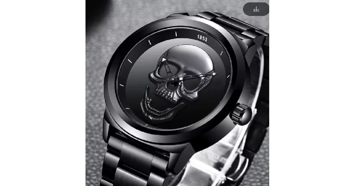 Military Steel Black Skull Quarts Watch