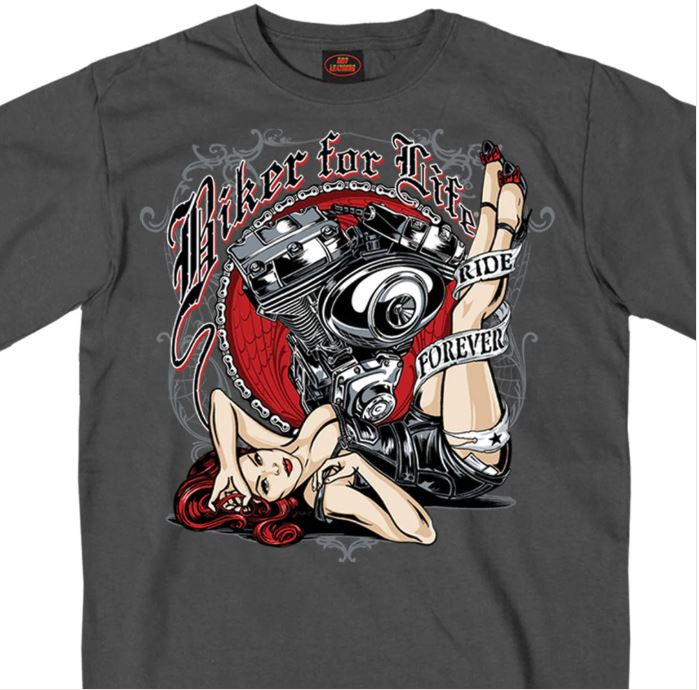 Biker for Life Men’s Motor Pin Up Black Short Sleeve T-Shirt