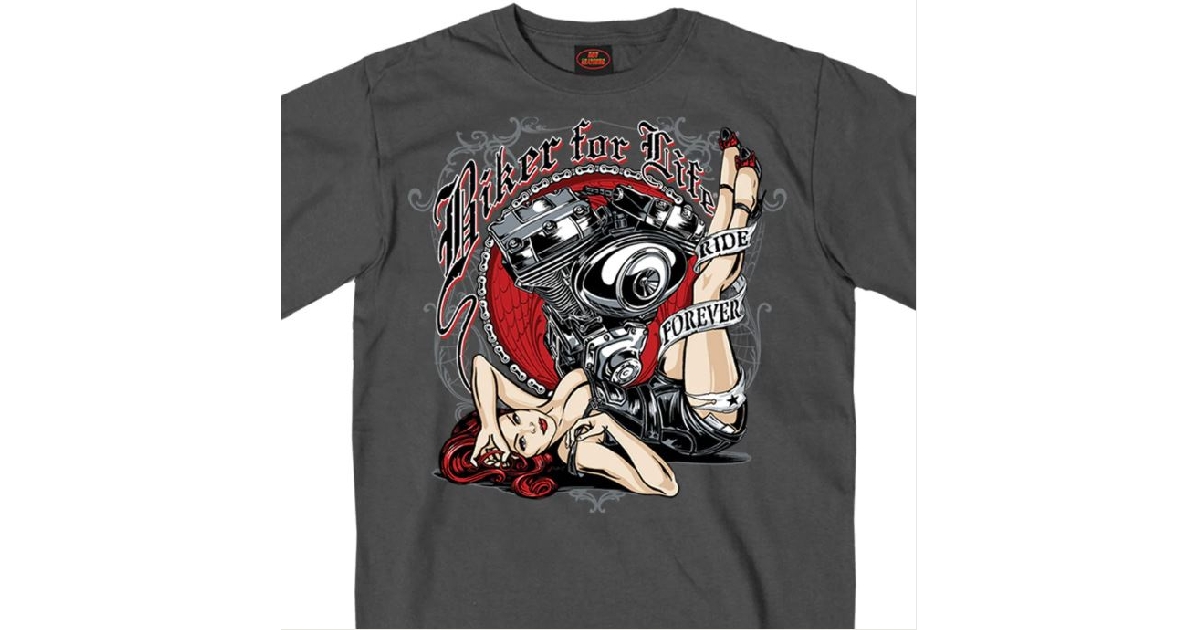 Biker for Life Men’s Motor Pin Up Black Short Sleeve T-Shirt