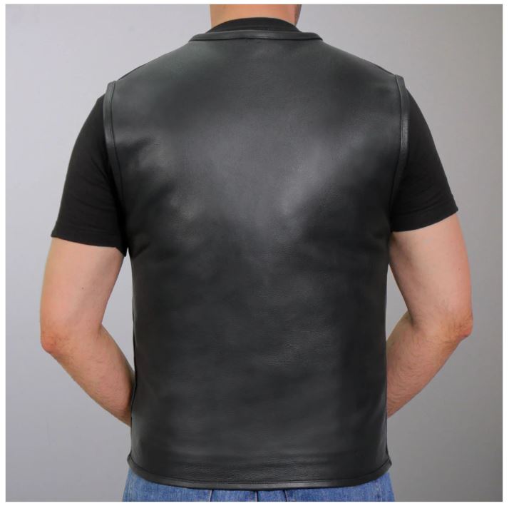 Hot Leathers Men's Black Motorcycle 'Conceal and Carry' Leather Biker Club Zip Vest