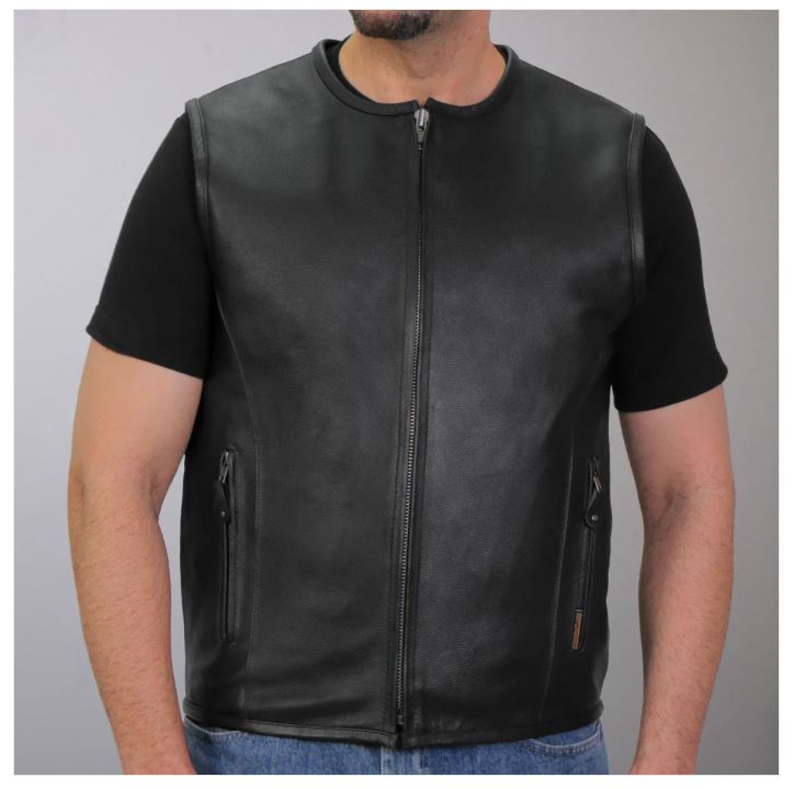 Hot Leathers Men's Black Motorcycle 'Conceal and Carry' Leather Biker Club Zip Vest