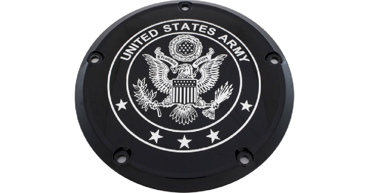 CUSTOM ENGRAVING 7   M8 FLT/FLH DERBY COVER ARMY BLACK