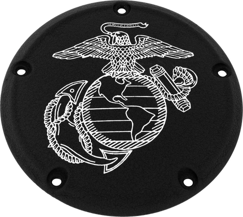 CUSTOM ENGRAVING 7   M8 FLT/FLH DERBY COVER MARINE EGA BLACK