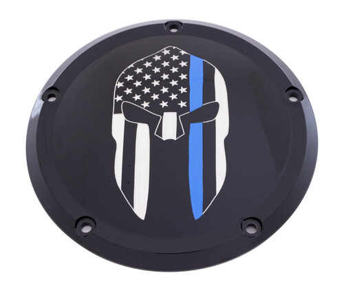 CUSTOM ENGRAVING 7   M8 FLT/FLH DERBY COVER SPARTA BLUE LINE BLACK