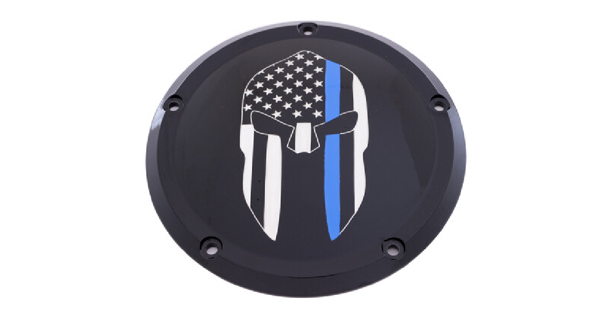 CUSTOM ENGRAVING 7   M8 FLT/FLH DERBY COVER SPARTA BLUE LINE BLACK