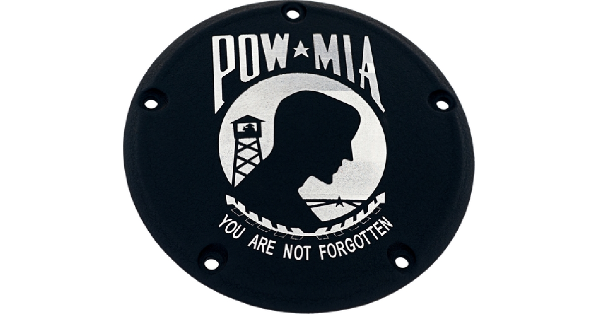 CUSTOM ENGRAVING 7   M8 FLT/FLH DERBY COVER POW-MIA BLACK