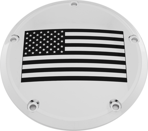 CUSTOM ENGRAVING 7   M8 FLT/FLH DERBY COVER AMERICAN FLAG CHROME