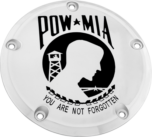 CUSTOM ENGRAVING 7   M8 FLT/FLH DERBY COVER POW-MIA CHROME