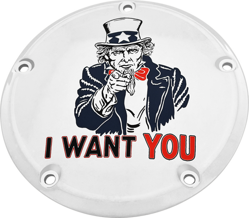 CUSTOM ENGRAVING 7   M8 TOURING DERBY COVER UNCLE SAM CHROME