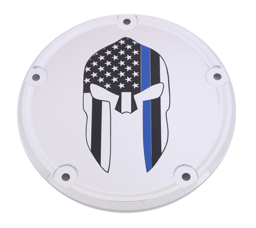 CUSTOM ENGRAVING 6   M8 SOFTAIL DERBY COVER SPARTA BLUE LINE CHROME