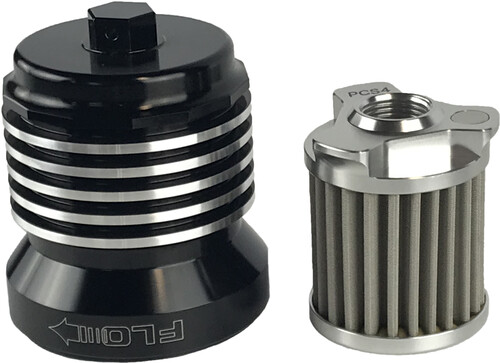 PCRACING FLO REUSUABLE OIL FILTER BLACK/POLISHED FINS